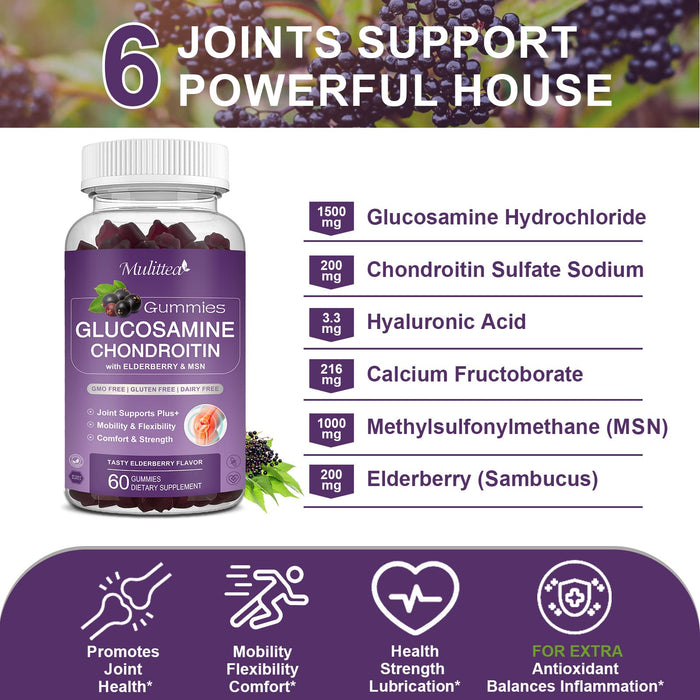 (3 Pack) Glucosamine Chondroitin Gummies with MSM Elderberry & Calcium- Extra Strength Joint Support Supplement for Relief. Antioxidant Immune Support for Adults, Men & Women