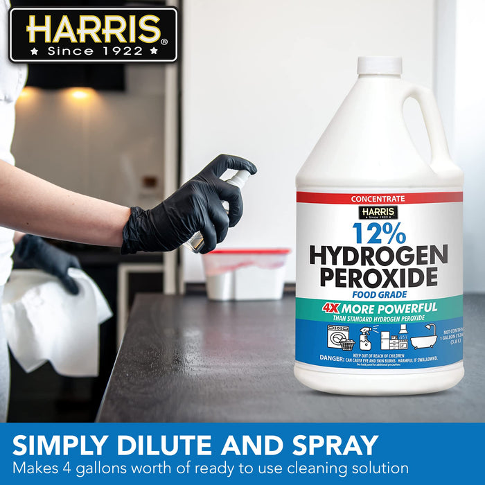 HARRIS 12% Concentrated Food Grade Hydrogen Peroxide, 128oz, for Kitchen, Bath, Laundry, Home and Garden with Easy Fill Funnel