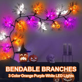 [8 Modes & Timer] 6 Ft 45 LED Halloween Willow Vine Twig Garland Decorations with 5 Pumpkin & Bat & Ghost Lights, Halloween Garland with Battery Operated for Home Indoor Wall Fireplace Mantle Decor