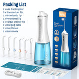 Cordless Water Dental Flosser for Teeth - Portable and Rechargeable Oral Irrigator with 350ML Tank 5 Modes 6 Replaceable Tips- IPX7 Waterproof Powerful Battery Water Dental Picks for Travel Home Use