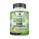 Organic Ginger Supplement with Black Pepper Extract - 3850mg per Serving - 90 Capsules