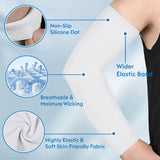 MGANG Lymphedema Compression Arm Sleeve for Women Men, Opaque, 15-20 mmHg Compression Full Arm Support with Silicone Band, Relieve Swelling, Edema, Post Surgery Recovery, Single White S