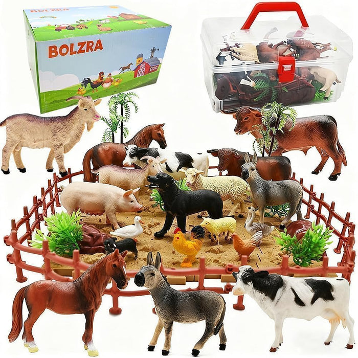 53-Piece Farm Animal Figures Toy with Fence & Building Blocks for Toddlers