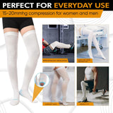 Doc Miller TED Hose Thigh High Anti Embolism Stockings for Women & Men, Hospital Style Surgical Stockings, Plus Size White Compression Socks 15-20mmHg, Support Hose with Inspection Hole (XL)