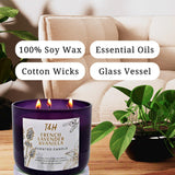 Lavender Vanilla Aromatherapy Candle 3-Wick | Scented Candle for Home | 15.8 oz Large Soy Candle | Relaxing Candle with Long Lasting Fragrance | Decorative Candle Gift for Women