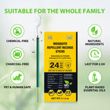 BugBai Mosquito Repellent, 24PCS Natural Citronella Incense Sticks with Plant-Based Essential Oil of Lemongrass Rosemary, DEET-Free 2.5H Protection for Indoor Outdoor Patio Yoga Picnic Camping Fishing