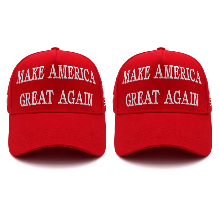 Trump 2024 45-47 MAGA Hat Make America Great Again Donald Trump Slogan with USA Flag Embroidery Adjustable Baseball Cap (2pcs Red MAGA Hat)