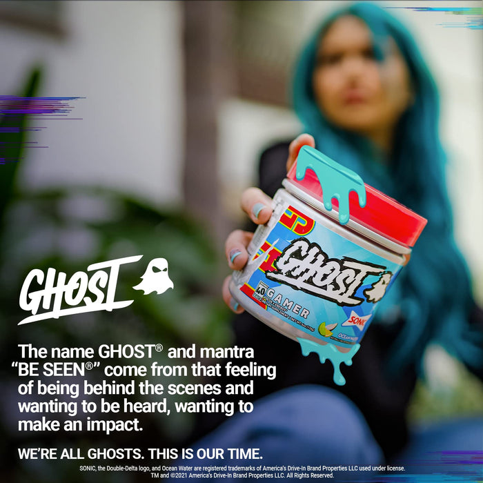 GHOST Gamer: Energy and Focus Support Formula - 40 Servings, Sonic Ocean Water - Nootropics & Natural Caffeine for Attention, Accuracy & Reaction Time - Vegan, Gluten-Free