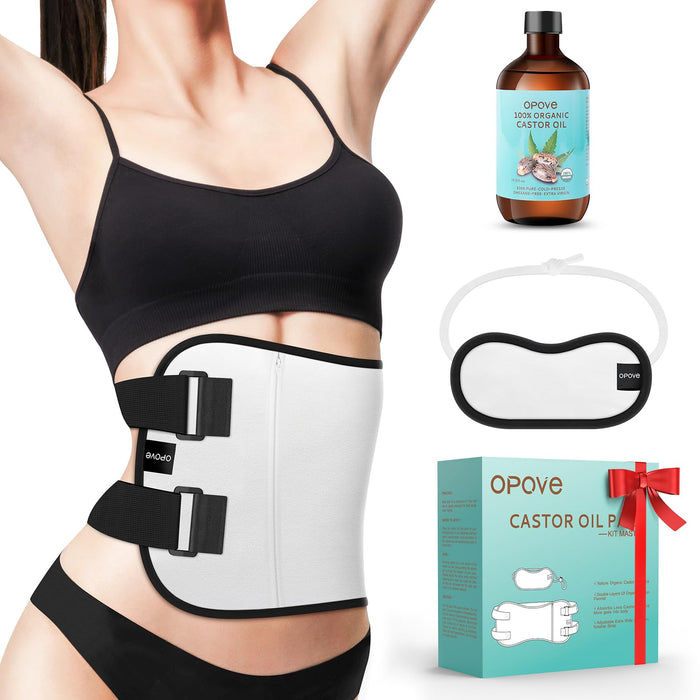 OPOVE Castor Oil Pack Wrap, 2Pack Organic Cotton Flannel Castor Oil Packs,Reusable Organic Castor Oil Pads Kit for Liver Detox,Casto,Fibroids,Thyroid Neck,Stomach,Adjustable Wrap (Castor Oil Included)