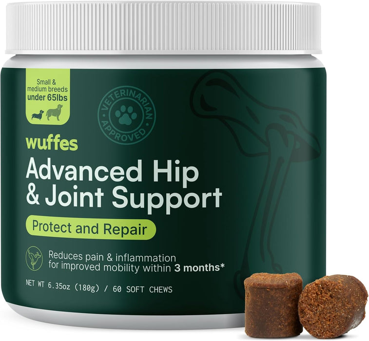 Wuffes Chewable Dog Hip and Joint Supplement for Small & Medium Breeds - Glucosamine & Chondroitin Chews - Dog Joint Supplements & Vitamins - Extended Joint Care - 60 Ct