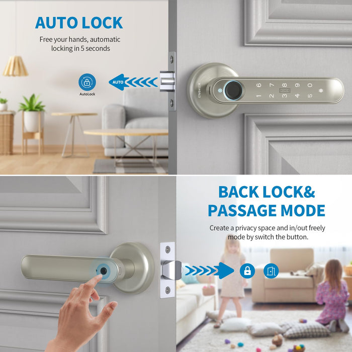 ENOKER Smart Fingerprint Door Lock - 5 in 1 Keyless Entry Door Knob Lock with Handle APP/100 Fingerprints/IC Cards/Passcode/Key, Electronic Biometric Door Deadbolt Keypad for Bedroom Home Office Hotel