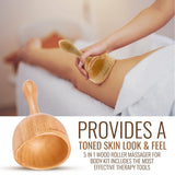 5-in-1 Wood Therapy Massage Tools Kit - Lymphatic Drainage Massager for Stomach, Thighs and HIPS | Maderoterapia Kit Professional for Muscle Pain Relief | Wooden Body Sculpting Tools | ViVACious