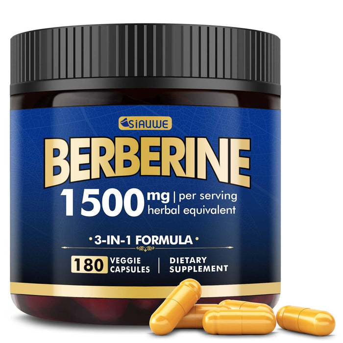 SIAUWE Berberine 1500MG - High-Potency Berberine Supplement with Berberine HCL, Citrus Bergamot - for Metabolic, Digestive, and Immune Support - Vegan, Non-GMO, 180 Berberine Capsules