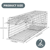 Qualirey 2 Pack 24'' Live Animal Trap Cage Cat Trap Cage Foldable Steel Humane Catch and Release Animal Trap for Groundhog Squirrel Raccoon Mole Gopher(Silver, 24.41 x 7.09 x 8.27 Inch)