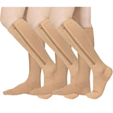 Athbavib 3 Pairs Zipper Compression Socks, 15-20 mmHg Closed Toe Compression Stocking with Zipper for Women and Men