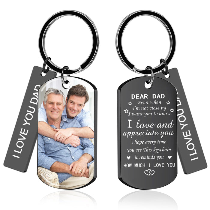 BEXOA EDC Custom Keychain with Picture Personalized Engraving Photo/Text/Dog Tag Keychains for Family Men Boyfriend Gifts (HD UV Epoxy Resin Coat - Black 01)