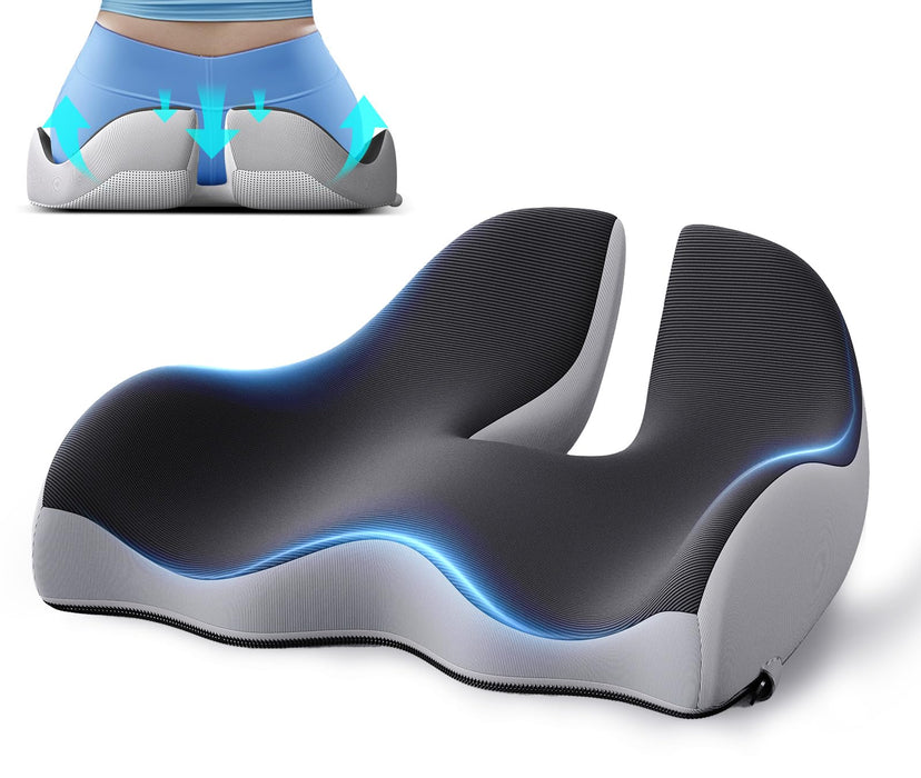 Benazcap X Large Memory Seat Cushion for Office Chair Ergonomic Cushions Butt Pillow for Pressure Relief Sciatica & Pain Relief Memory Foam for Long Sitting for Gaming Chair and Car Seat-Black & Grey