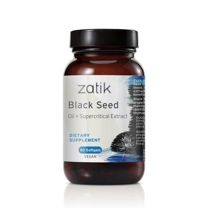 Zatik Naturals - Black Cumin Seed Oil & Supercritical Extract, Cold Pressed, Unrefined, USDA Organic Oil, Gluten Free, Vegan, Non GMO, Made in The USA, Facility is NSF GMP Certified, 90 Vegan Softgels