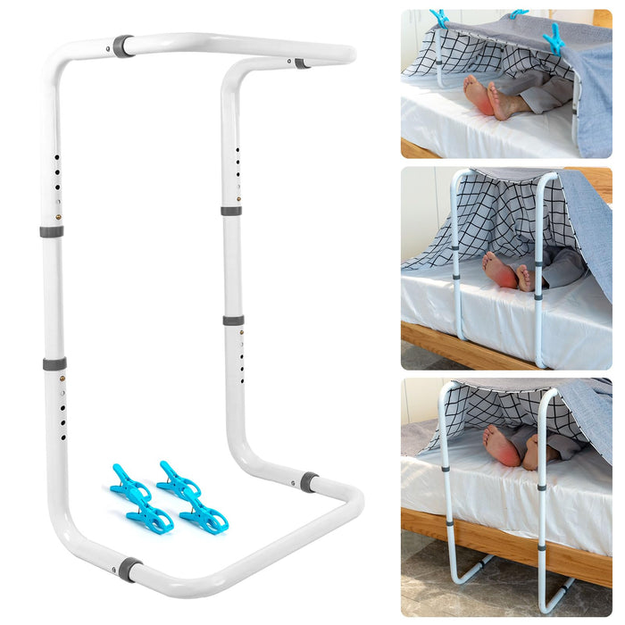 HEPO Blanket Lifter for Feet, Bed Cradle for Foot of Bed Adjustable Height, Blanket Lift Bar for Toes Leg Knee Ankle Post Surgery Recovery Bed Rails, Sheet Raiser Foot Tent for End, Included 4 Clips