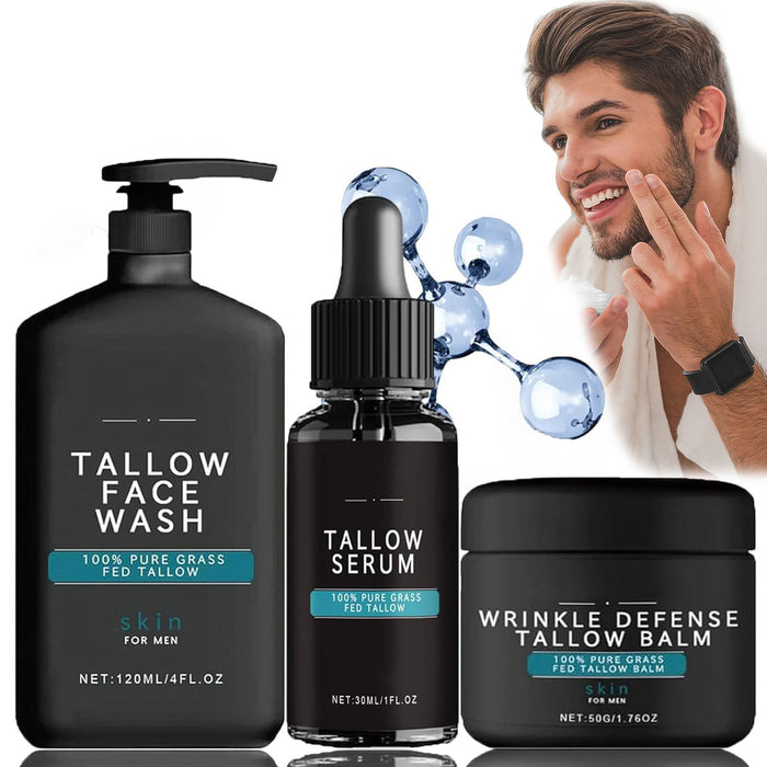 Forge Skin Care for Men - Wrinkle Defense Tallow Balm, Tallow Face Moisturizer, Natural Tallow Men's Face Wash, Beef Tallow for Skin Face Moisturizer, Anti-Wrinkle Night Serum (1 Set)