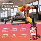 Creatine HCL Liquid Drops for Men & Women, Creatine Hydrochloride with L-Carnitine, L-Glutamine, BCAA, Vitamin B12 & B6 for Muscle Growth & Recovery-Vegan, Mixed Berry Flavor Flavor, 2 Fl Oz