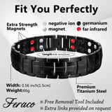 Feraco Mens Magnetic Bracelet Titanium Steel Magnetic Bracelet with Double Row 4 Elements Magnets (Black with Ring)