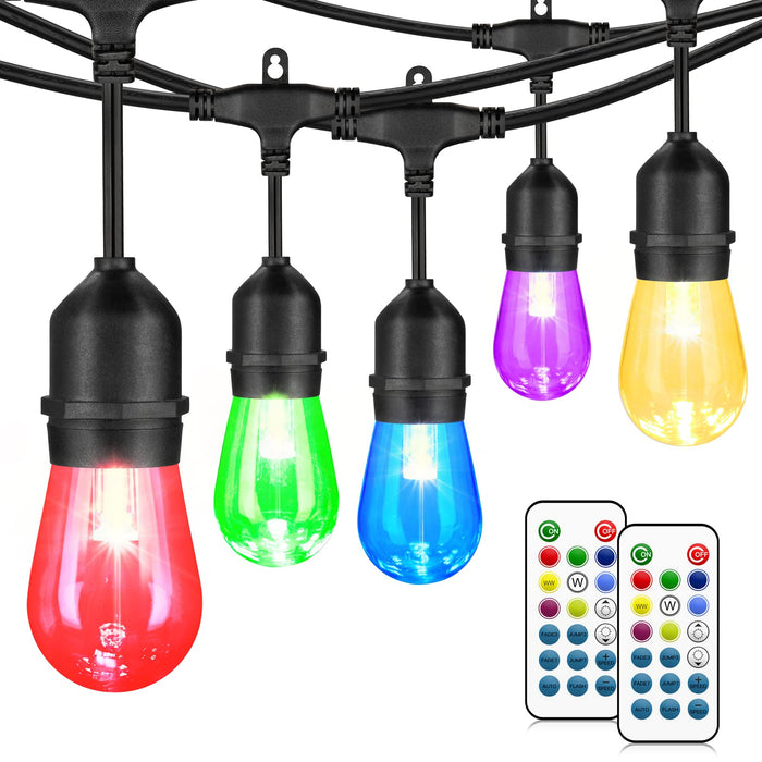 Mlambert 48FT Outdoor Patio RGB Cafe String Lights with Remote, Black