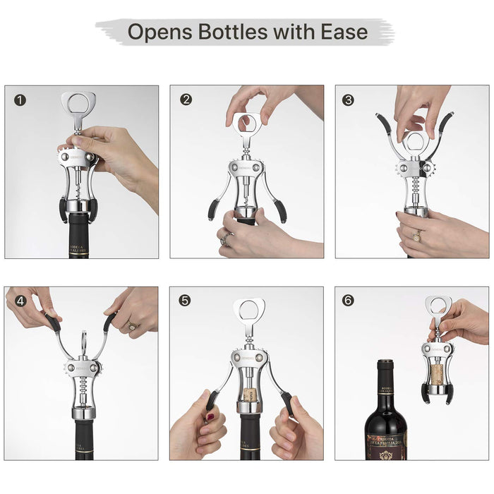 Wine Opener, Zinc Alloy Premium Wing Corkscrew Wine Bottle Opener with Multifunctional Bottles Opener, Sharp Corkscrew with Ergonomic Non-slip Wing Handle, Upgrade