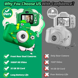 Dinosaur Kids Camera for Boys Girls, Toddler Digital Selfie Camera with Cute Protective Cover and 32G SD Card, Christmas Birthday Gifts Toys for 3 4 5 6 7 8 9 10 11 12 Years Old Little Girls and Boys