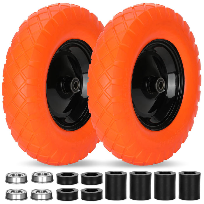 Pontuss Upgraded 16" Flat Free Wheelbarrow Wheels and Tires, 4.80/4.00-8 Solid Tires with 5/8"&3/4" Bearings, Universal Fit for Wheelbarrows/Garden Trailer