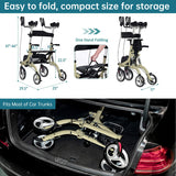 ELENKER Upright Rollator Walker, Stand Up Rollator Walker with Shock Absorber, 10” Front Wheels and Carrying Pouch, Suitable for Outdoor, Champagne