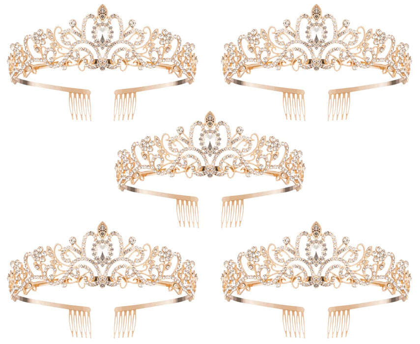 Princess Crown for Women, Crystal Queen Tiaras for Girls Bridal Hair Accessories Gifts for Birthday Wedding Prom, Bridal Party, Pageant, Halloween Christmas Costume (Gold (Pack of 5))