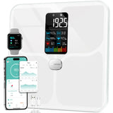 ABLEGRID Body Fat Scale,Digital Smart Bathroom Scale for Body Weight, Large LCD Display Screen, 16 Body Composition Metrics BMI, Water Weigh, Heart Rate, Baby Mode, 400lb, Rechargeable (White)