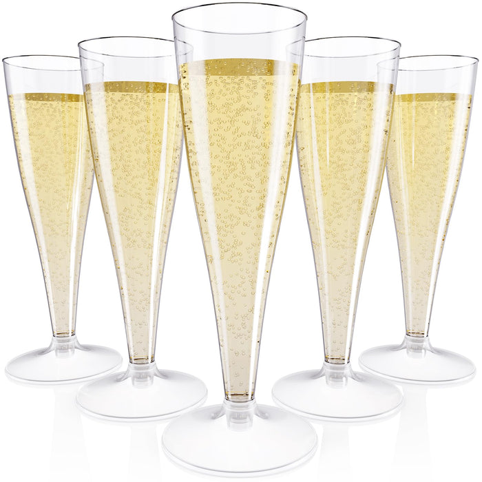 JOLLY CHEF 50 Pack Plastic Champagne Flutes Disposable 4.5 oz Clear Plastic Champagne Glasses Perfect for Wedding, Thanksgiving Day, Christmas