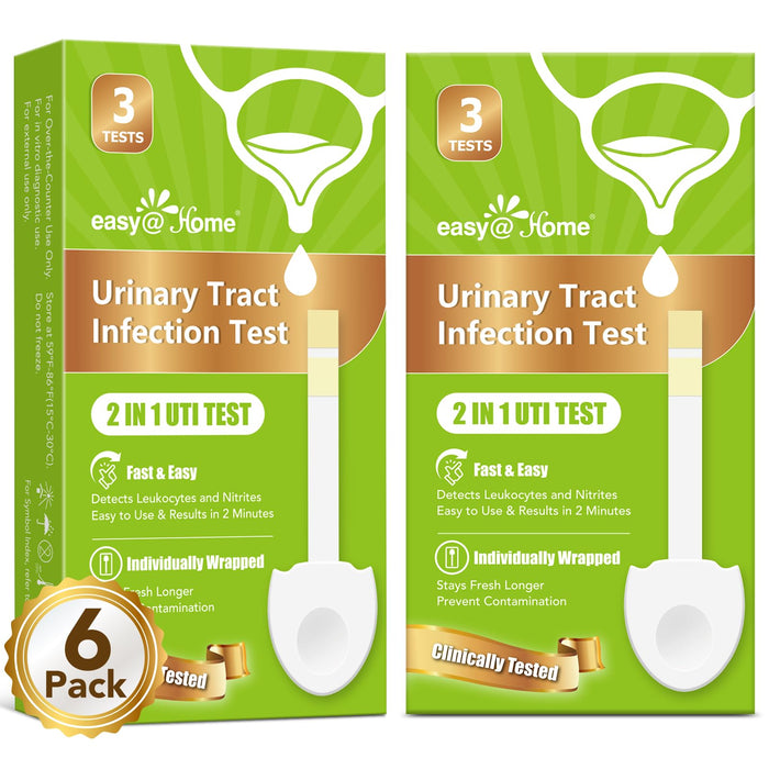 Easy@Home UTI Test Strips - Urinary Tract Infection Test Strip for Women Home UTI Testing Kit Detect Leukocytes and Nitrites Urine Dip Sticks Tailored Handle Design Less Mess (6 Pack) UTI-EZU-102:6