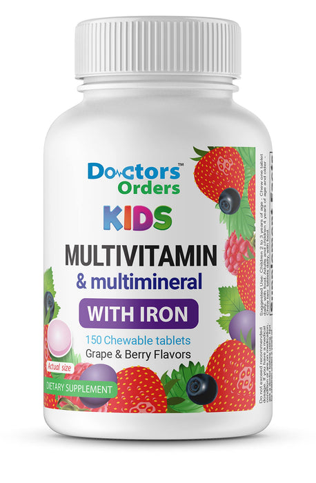 Doctors Orders Multivitamin & Multimineral with Iron Chewables for Kids – Vegetarian – Gluten Free Vegetarian – Great Tasting - Natural Flavored Pectin Chews with Vitamins A, B, C, D & E – 150 Count