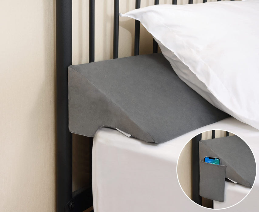 Vekkia King Bed Wedge Pillow for Headboard Gap Filler(0-5"),High-Density Foam,Prevents Pillows & Items from Falling,Ergonomic Design,Large Storage Pockets, Removable&Washable Cover,Gray,76''x10 x6