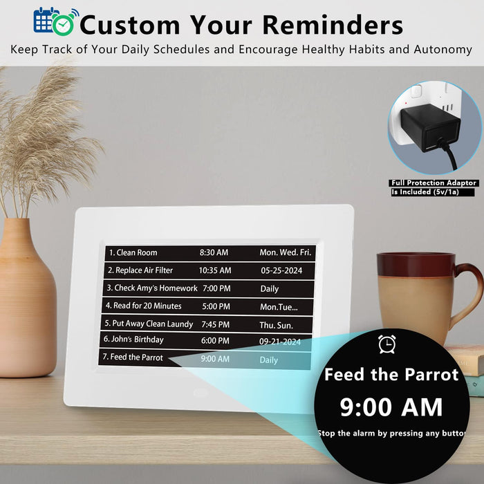 【2024 New】 19 Alarms Digital Clock with Auto DST, Sun Moon Icons, 20 Custom Reminders, 10-Level Auto Dimmer, 6 Display Modes, Day Date Calendar Clock for Seniors Dementia Alzheimers'- 7" with Remote