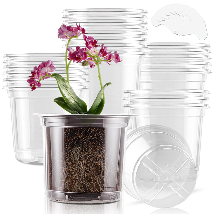 SupKing 6 Inch Clear Nursery Pots,20 Packs Large Plastic Seed Starters Durable Orchid Flower Pots with Drainage Holes for Transplanting Succulents Cuttings Seedlings Bonus 15 Labels