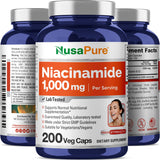 NusaPure Niacinamide 1000mg 200 Veggie Capsules (Non-GMO, Vegan) Flush Free