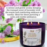 Lavender Vanilla Aromatherapy Candle 3-Wick | Scented Candle for Home | 15.8 oz Large Soy Candle | Relaxing Candle with Long Lasting Fragrance | Decorative Candle Gift for Women