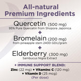 Quercetin with Vitamin C and Zinc - Elderberry - Quercetin 500mg - Quercetin with Bromelain - Zinc Quercetin - Vitamin D3 - 6 in 1 Daily Immune Support, Non-GMO, Gluten-Free - Sambucus Supplement -USA