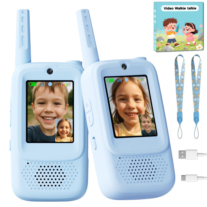 Video Walkie Talkie Toys for Age 3-12 Boys, 2 Pack Rechargeable Walkie Talkies with Screen, Christmas Birthday Gifts for Boys Kids Indoor Outdoor Camping (Blue)