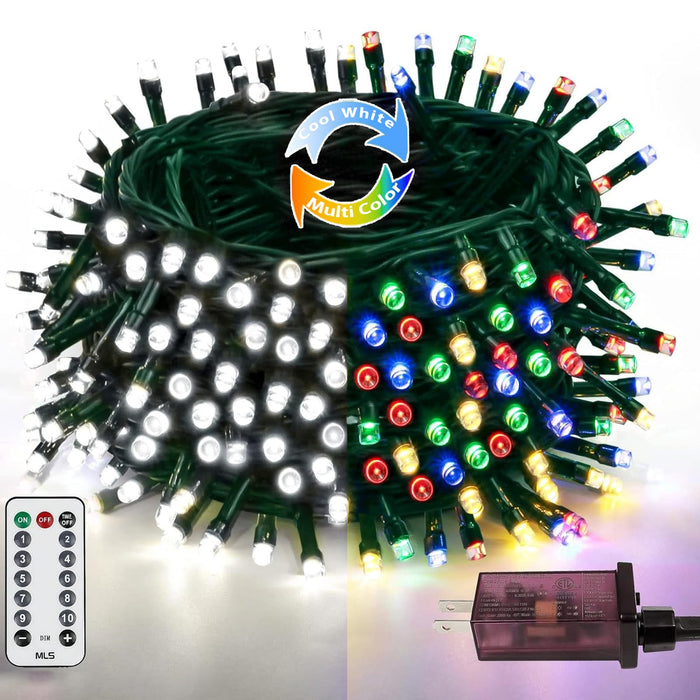 82FT 200 LED Color Changing Christmas String Lights with Remote & Timer & Memory Function, 9 Lighting Modes Waterproof Fairy String Lights for Xmas Tree Holiday Party Garden (Cool White & Multicolor)