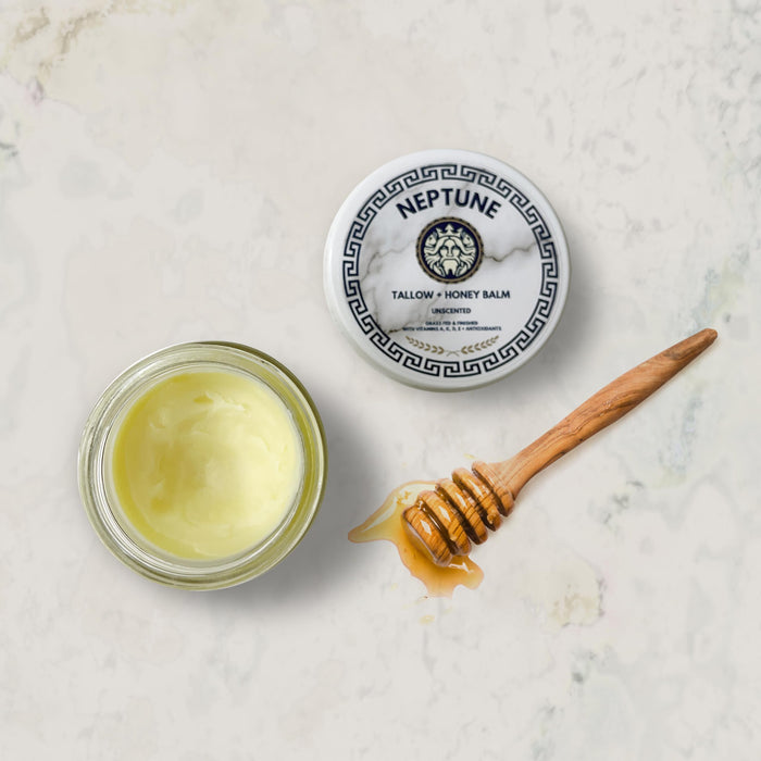 Neptune's Tallow and Honey Balm (2 oz) - Grass Fed Beef Tallow & Honey Balm w/Vitamins A, K, D, E - All Purpose Tallow Natural Skin Care, Eczema, Psoriasis, Bio-Compatiable Skin Care