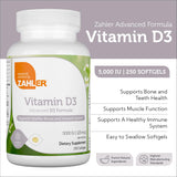 Zahler - Advanced Vitamin D3 5000 IU Softgels (250 Count) Kosher Vegetarian Friendly Vitamin D for Immune Support, Bone, Teeth & Muscle Health - Daily D3 Vitamin Supplement for Adults - Easy Swallow V