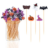 JtmyAota 100 Pack Halloween Toothpicks for Appetizers, 4.7 Inch Natural Bamboo Cocktail Picks for Cake Dessert Food Fruit Halloween Party Decorations