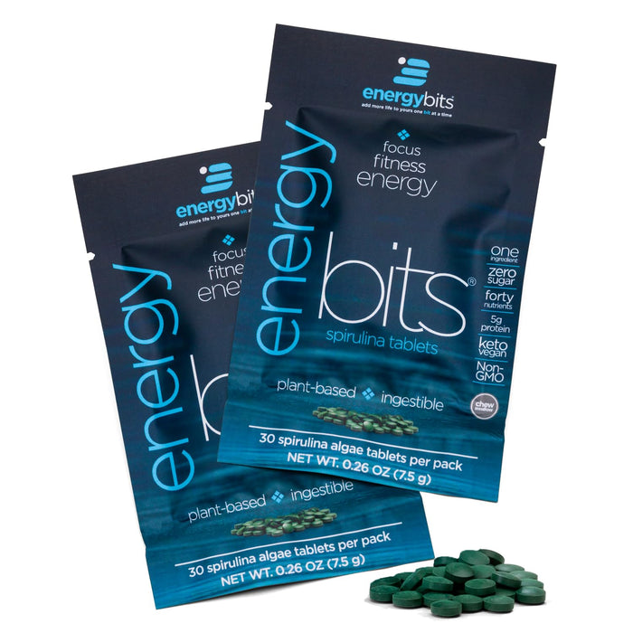 ENERGYBITS - Organic Spirulina Tablets - Plant-Based Algae Superfood - for Focus, Fitness, Energy - Plant Protein - Gluten Free - Collagen, Vitamin B12, Omega 3 - Keto & Vegan - 60 Algae Tablets