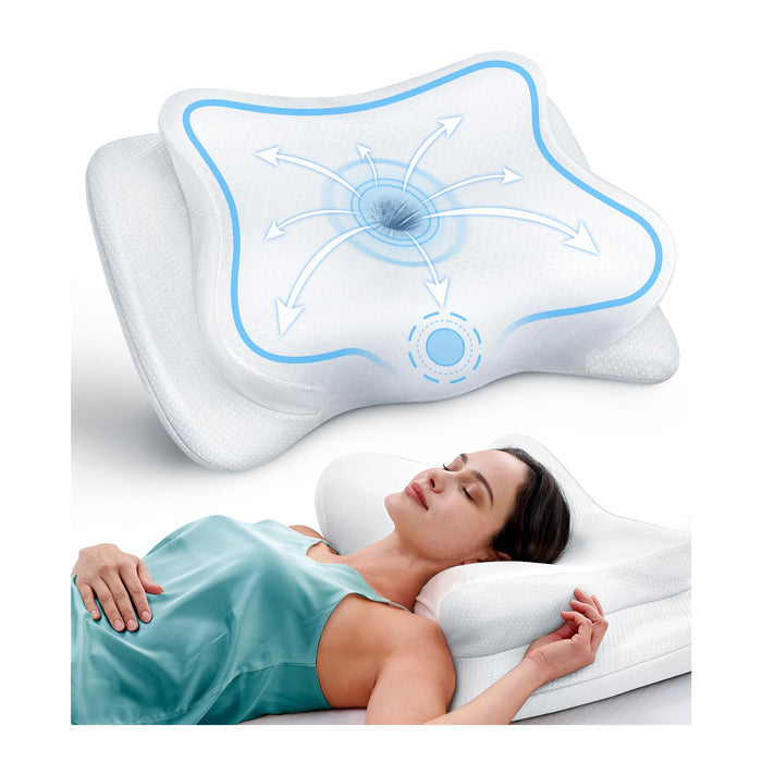 EKIFT Ease Now Cervical Neck Pillow for Pain Relief, Beauty Sleeping Cooling Pillow for Side Back Stomach Sleeper, Odorless Memory Foam Bed Pillows Deep Sleep,Ergonomic Orthopedic Neck Support