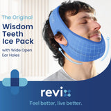 REVIX Face Ice Pack for Wisdom Teeth Recovery, 3D Sewing Ice Pack Head Wrap for TMJ Pain Relief, Jaw Soreness, Dental Caries & Tooth Extraction, Extra Snug Fit with 4 Hot and Cold Packs, Blue
